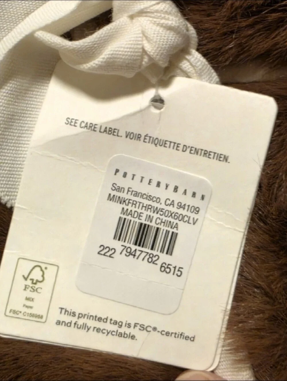 Pottery Barn Faux Fur Mink Throw - Rum Raisin